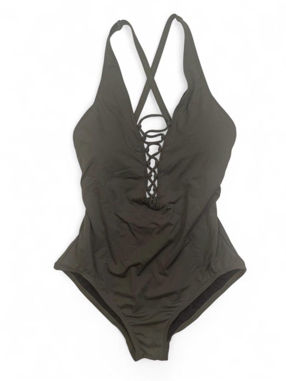 Michael Kors Olive Green Lace-Up One-Piece Swimsuit - Women Swim size 10, Summer - Picture 2 of 8